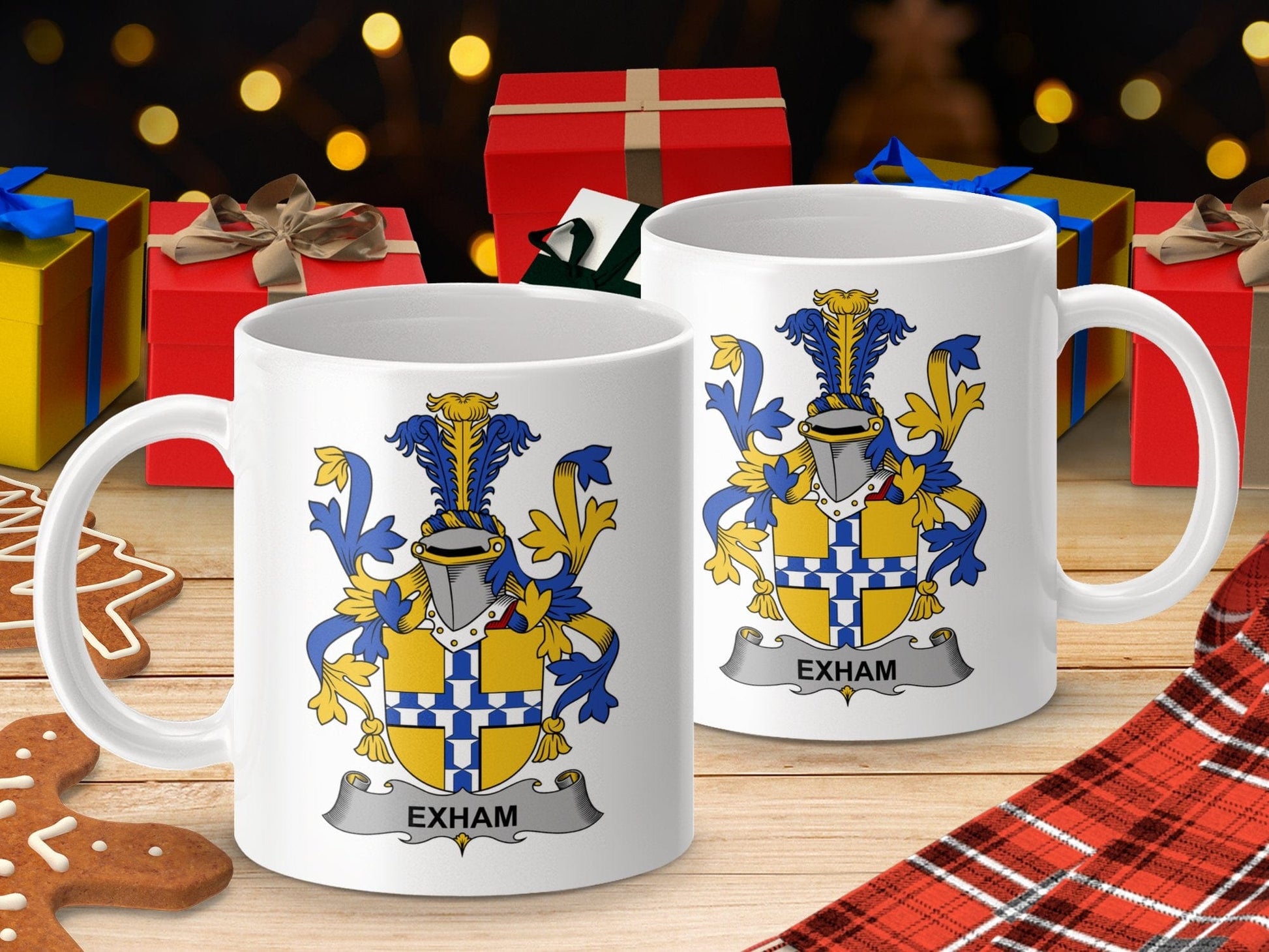 Physical Item 11oz / White Exham Surname Irish Heraldry Ceramic Mug