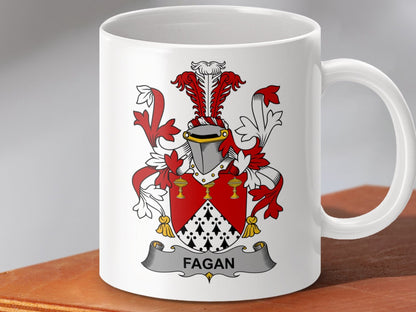 Physical Item 11oz / White Fagan Surname Irish Heraldry Ceramic Mug