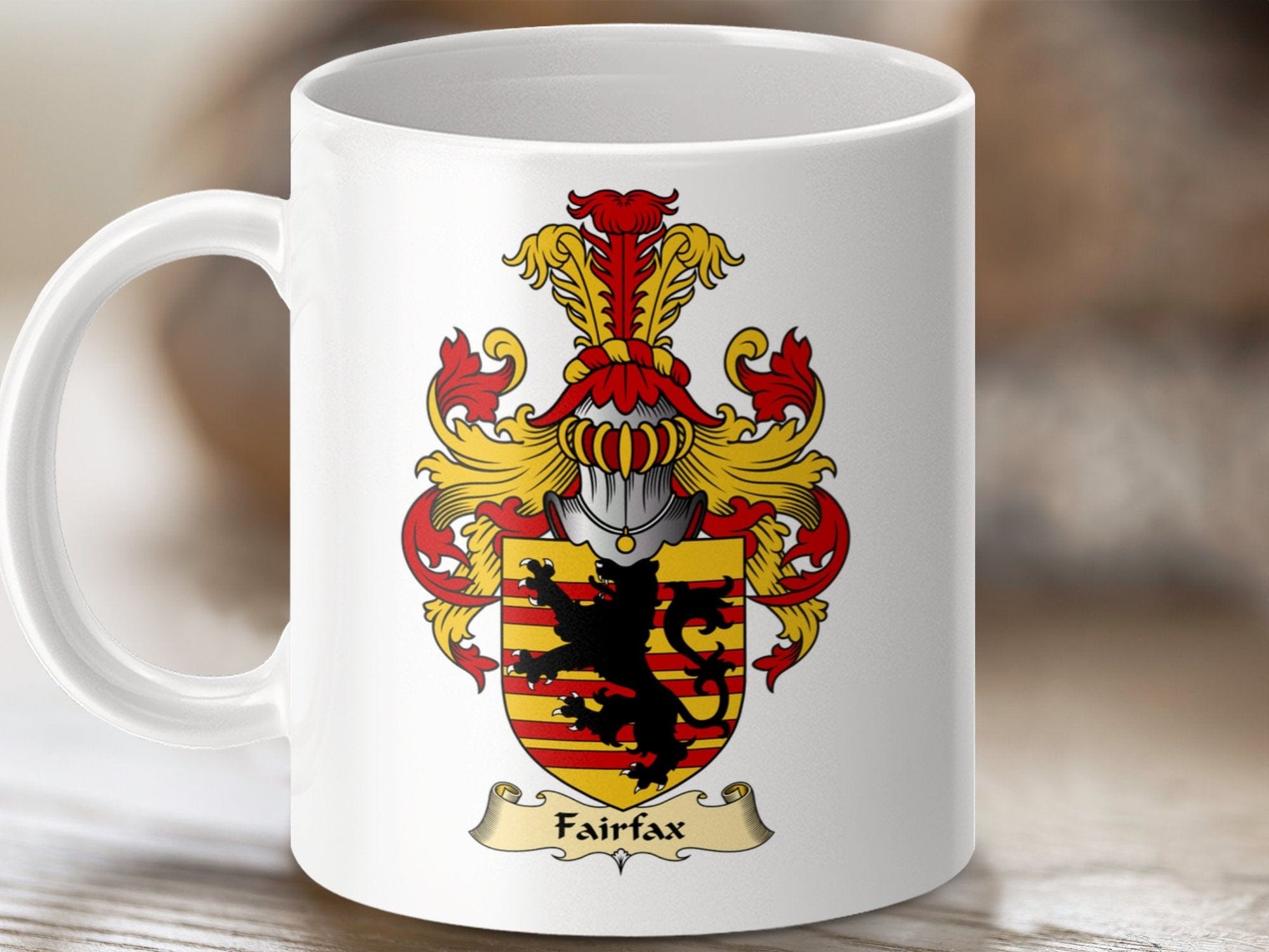 Physical Item 11oz / White Fairfax Clan Coat Of Arms Scottish Mug