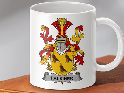 Physical Item 11oz / White Falkiner Surname Irish Heraldry Ceramic Mug