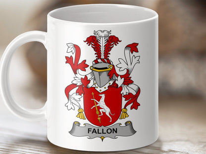 Physical Item 11oz / White Fallon Surname Irish Heraldry Ceramic Mug