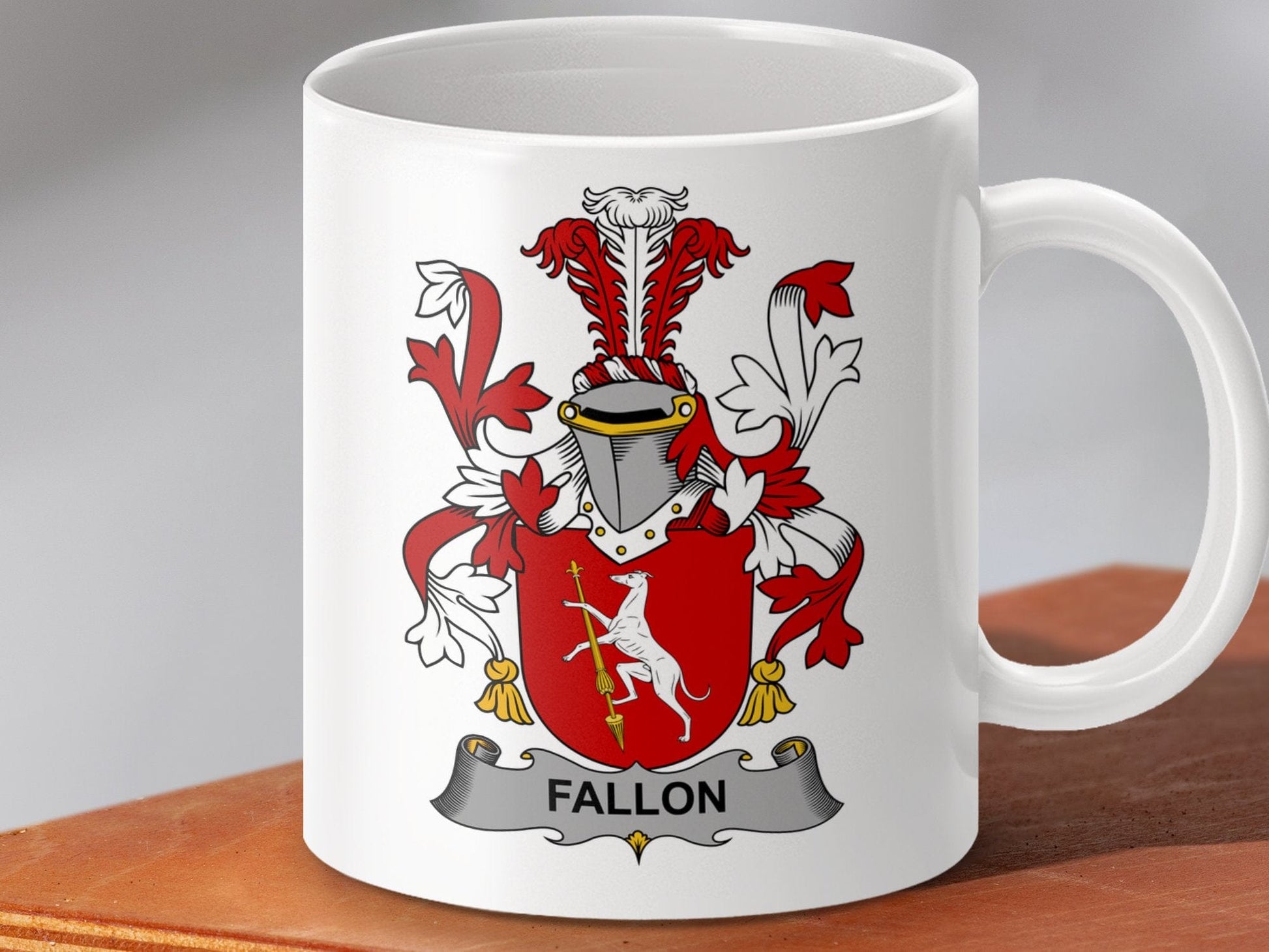 Physical Item 11oz / White Fallon Surname Irish Heraldry Ceramic Mug