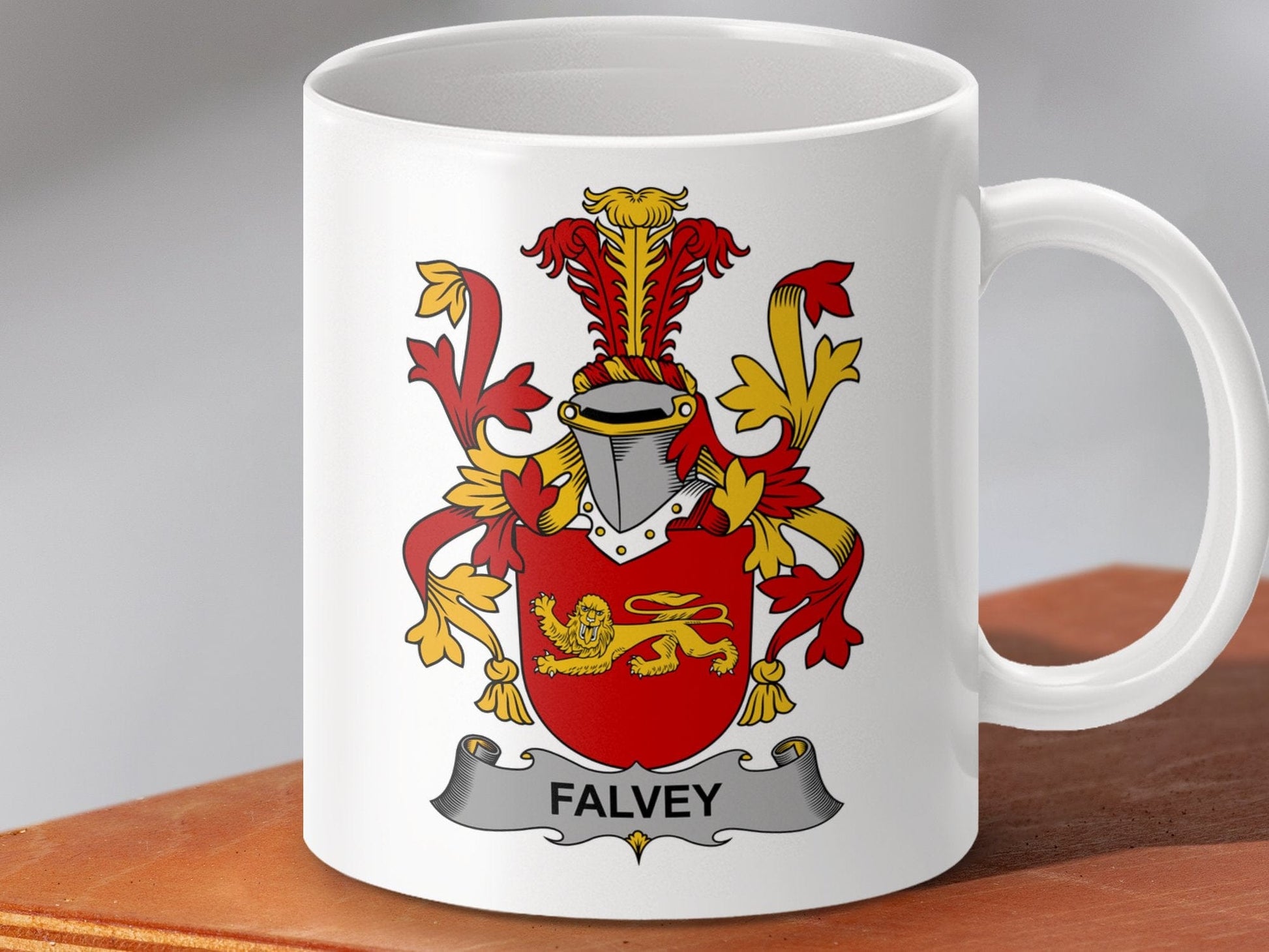 Physical Item 11oz / White Falvey Surname Irish Heraldry Ceramic Mug