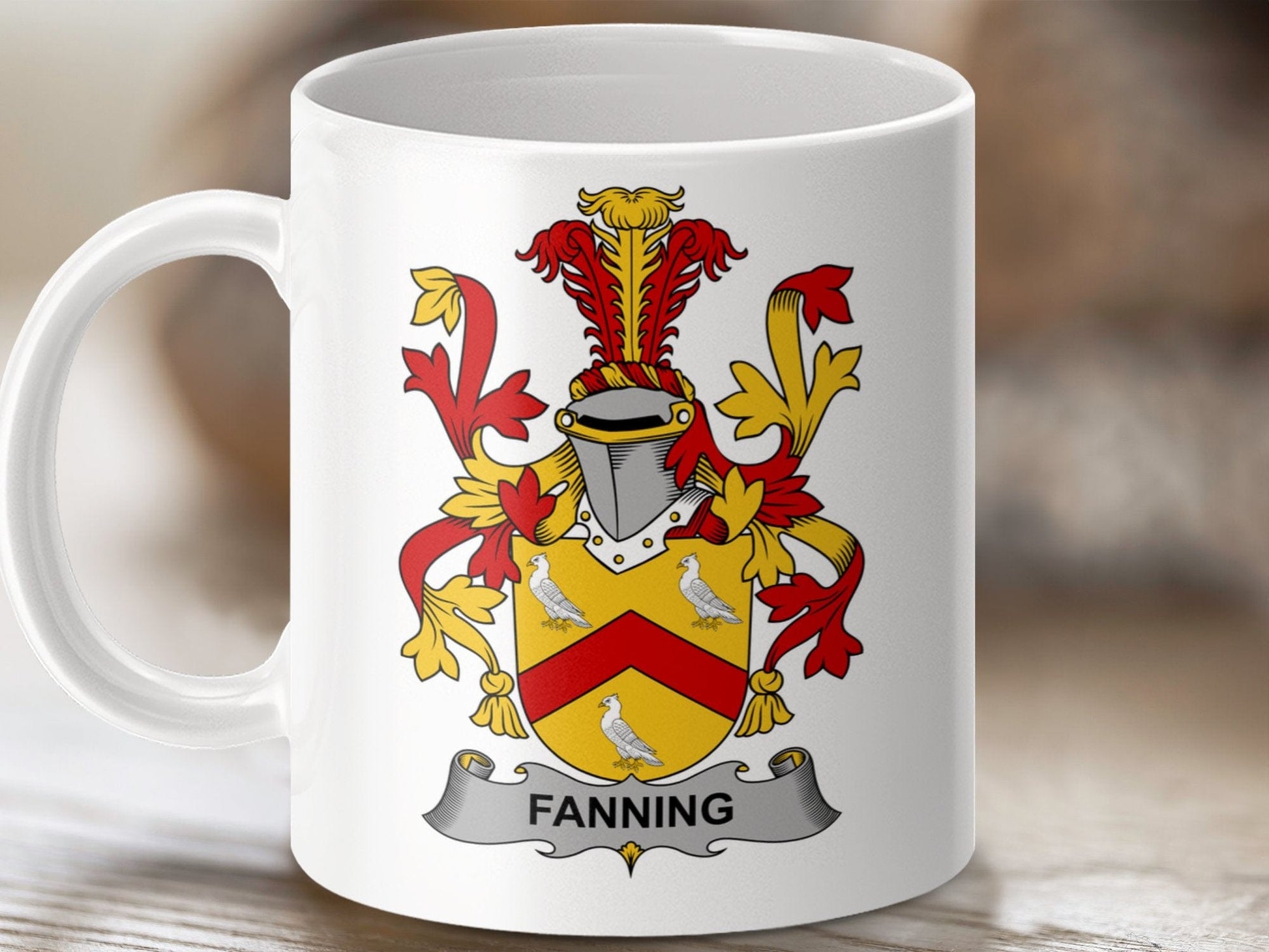 Physical Item 11oz / White Fanning Surname Irish Heraldry Ceramic Mug