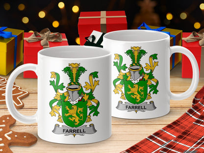 Physical Item 11oz / White Farrell Surname Irish Heraldry Ceramic Mug