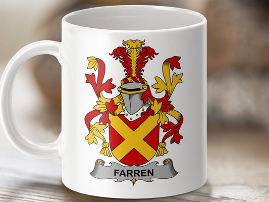 Physical Item 11oz / White Farren Surname Irish Heraldry Ceramic Mug