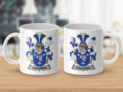 Physical Item 11oz / White Faulkner Surname Irish Heraldry Premium Coffee Mug