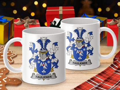 Physical Item 11oz / White Faulkner Surname Irish Heraldry Premium Coffee Mug