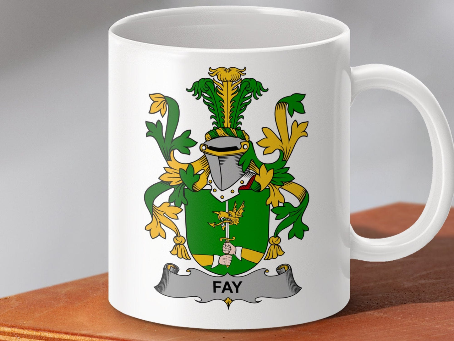 Physical Item 11oz / White Fay Surname Irish Heraldry Ceramic Mug