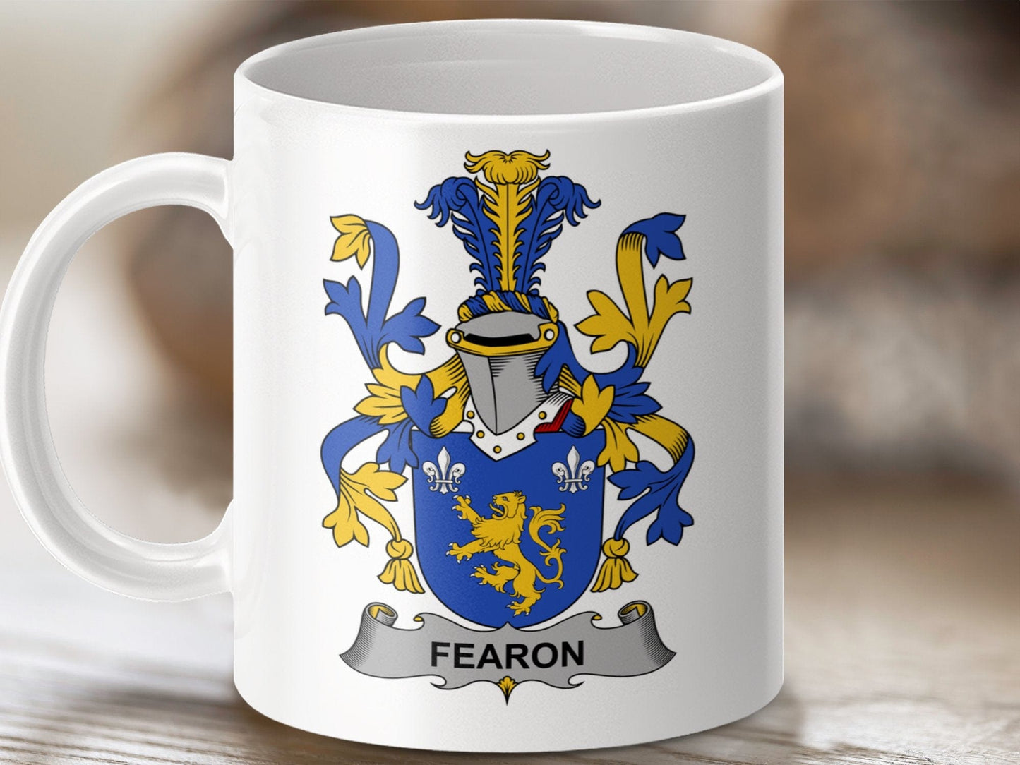 Physical Item 11oz / White Fearon Surname Irish Heraldry Ceramic Mug