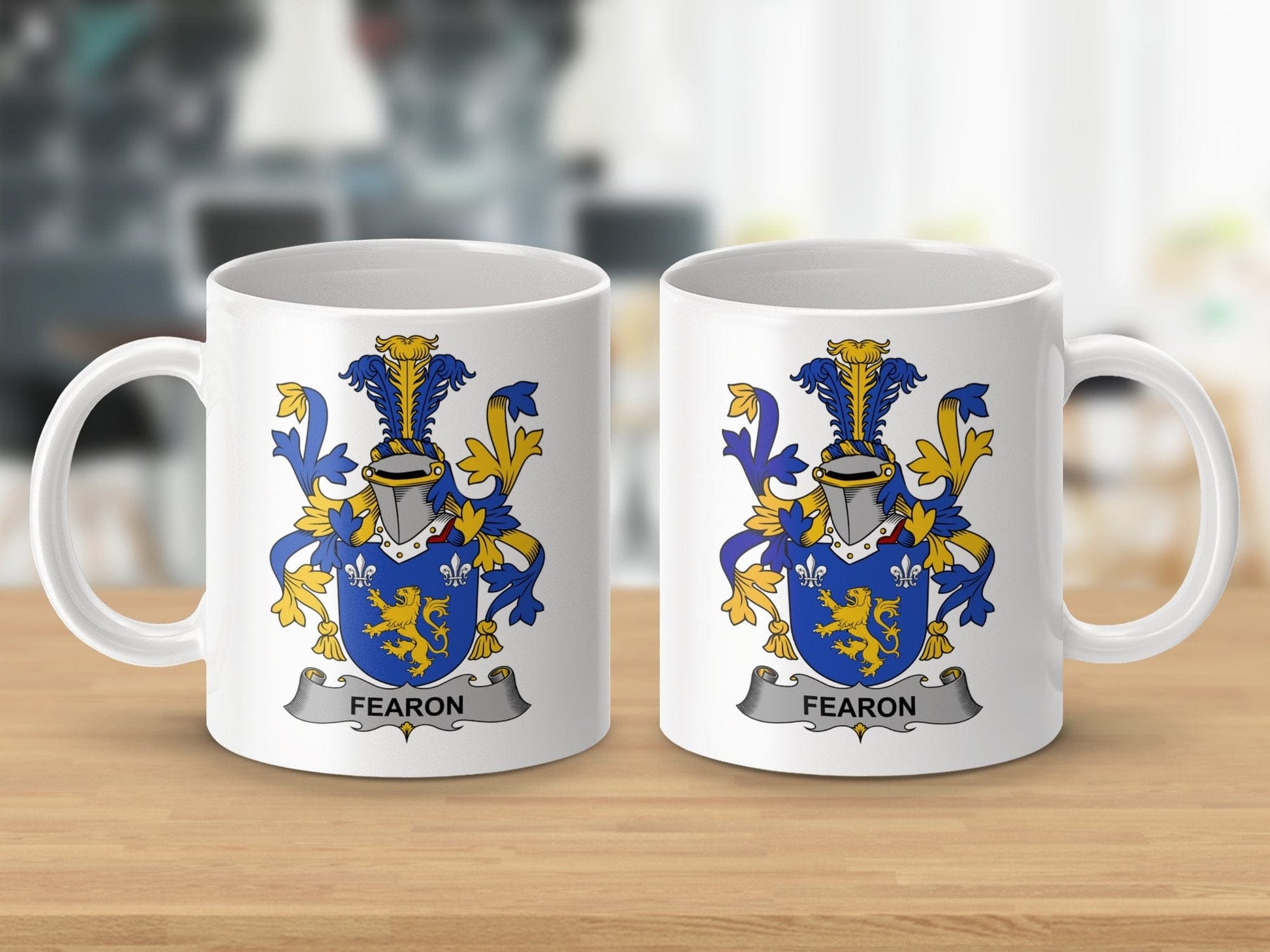 Physical Item 11oz / White Fearon Surname Irish Heraldry Ceramic Mug