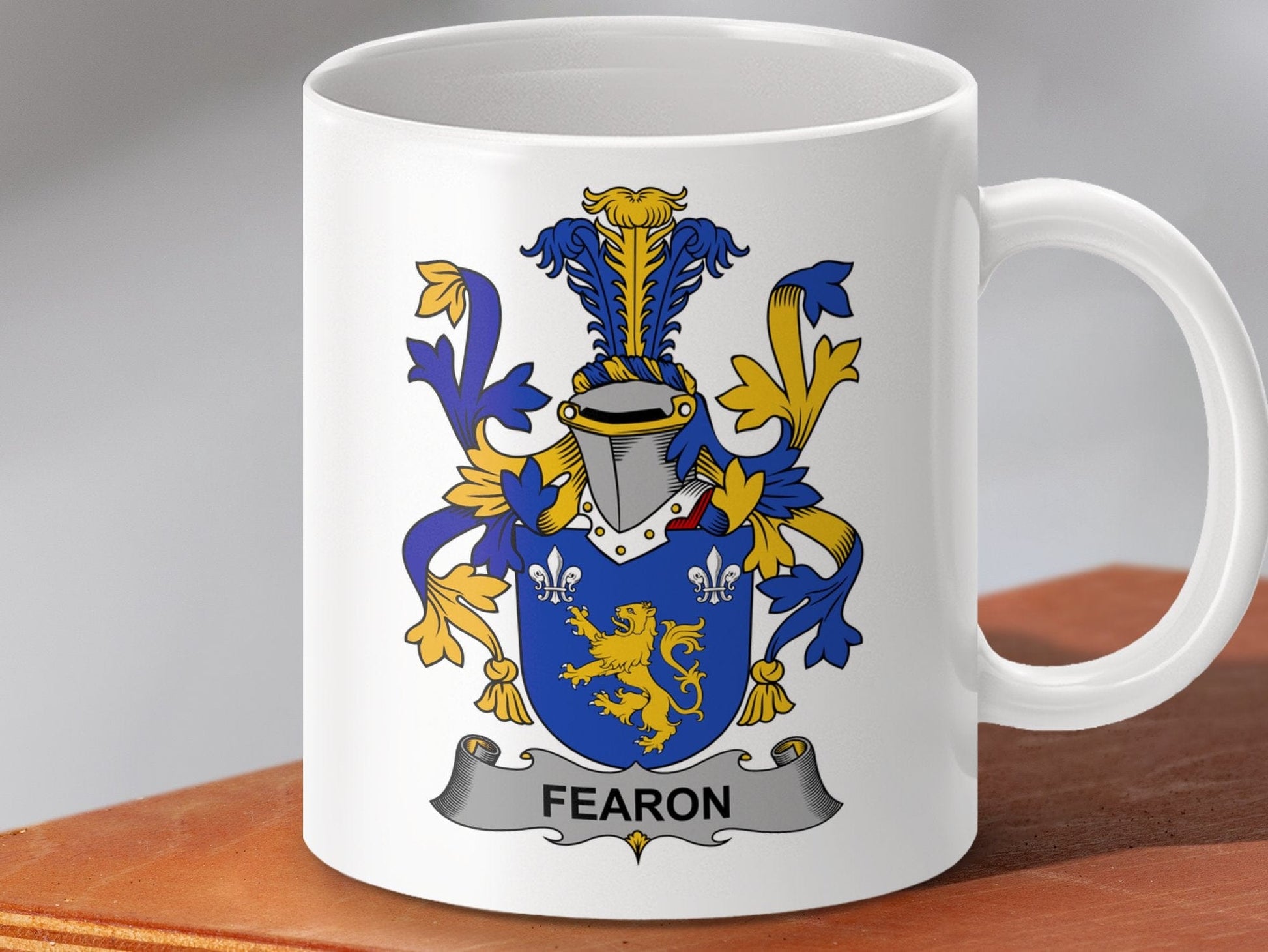 Physical Item 11oz / White Fearon Surname Irish Heraldry Ceramic Mug