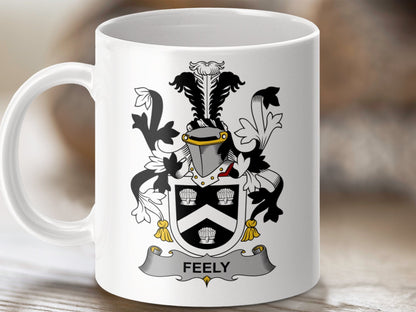 Physical Item 11oz / White Feely Surname Irish Heraldry Ceramic Mug