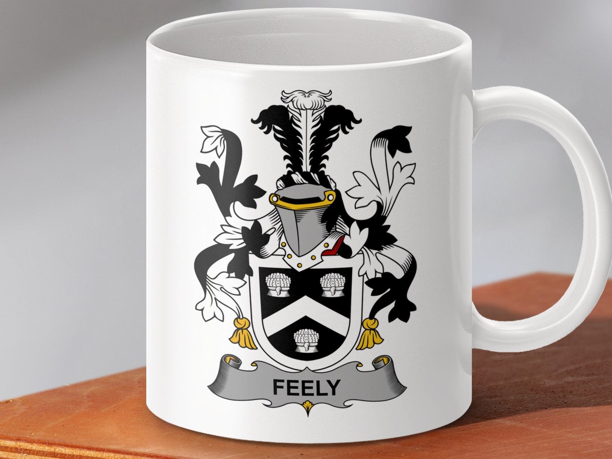 Physical Item 11oz / White Feely Surname Irish Heraldry Ceramic Mug