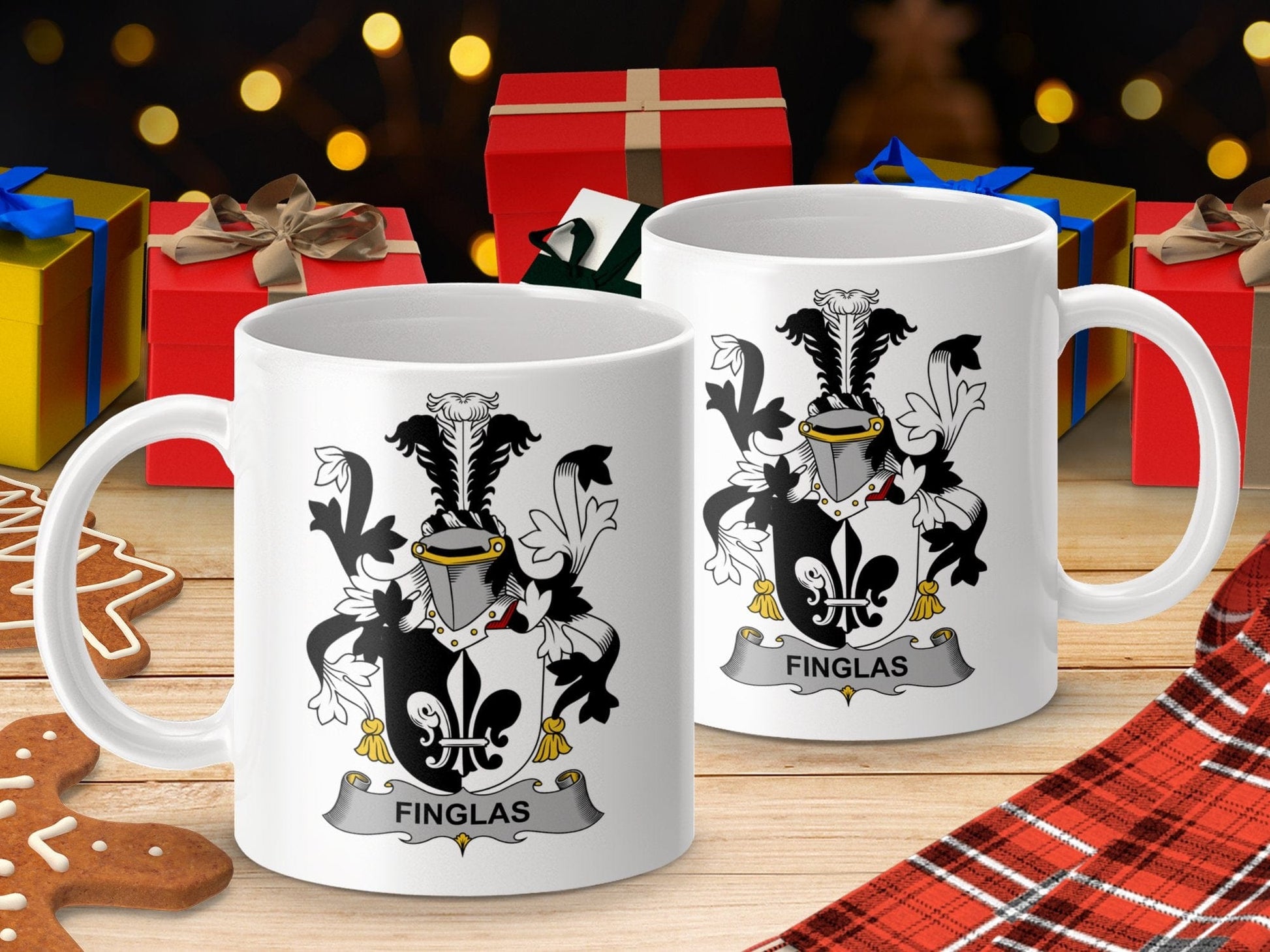 Physical Item 11oz / White Finglas Surname Irish Heraldry Ceramic Mug