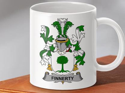 Physical Item 11oz / White Finnerty Surname Irish Heraldry Coat of Arms Mug