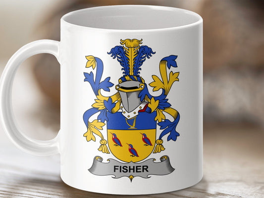 Physical Item 11oz / White Fisher Surname Irish Heraldry Ceramic Mug