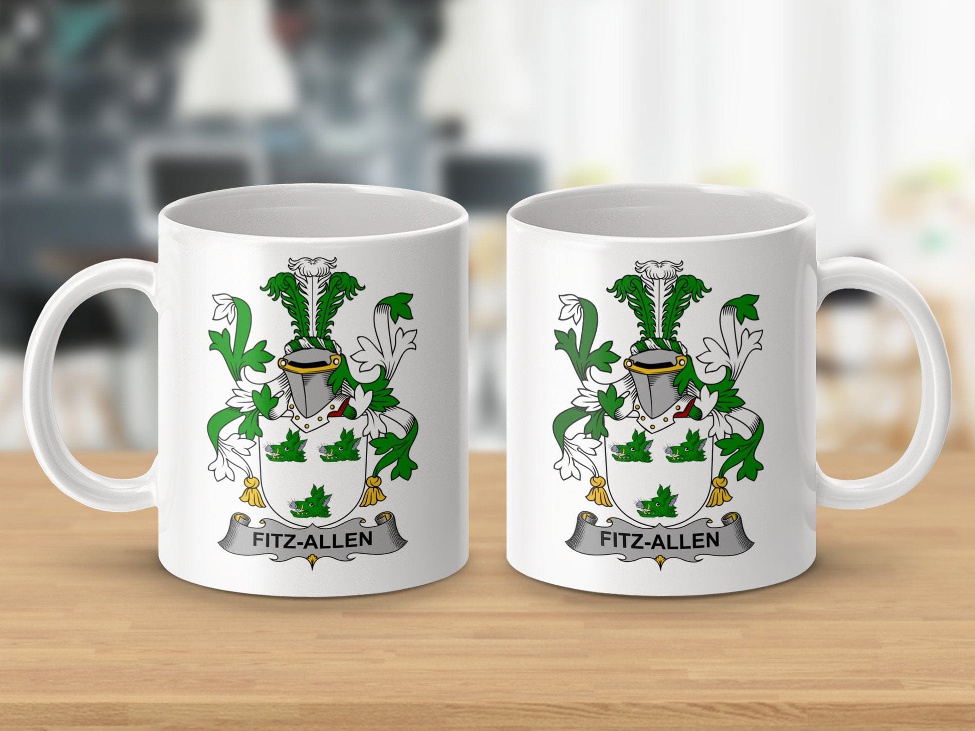 Physical Item 11oz / White Fitz-Allen Irish Surname Coat of Arms Design Heraldry Mug