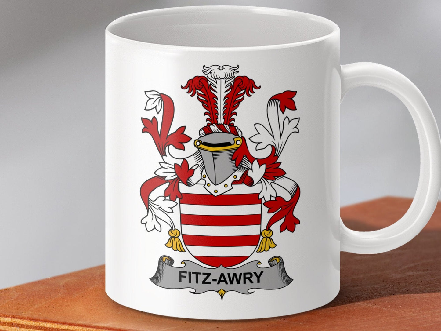 Physical Item 11oz / White Fitz-Awry Surname Irish Heraldry Coat of Arms Mug