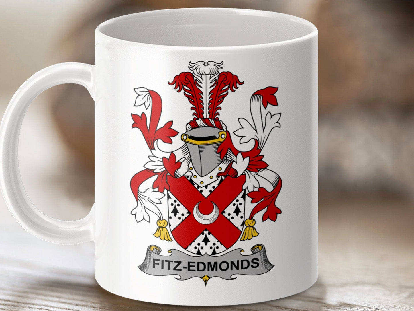 Physical Item 11oz / White Fitz-Edmonds Surname Irish Heraldry Ceramic Mug