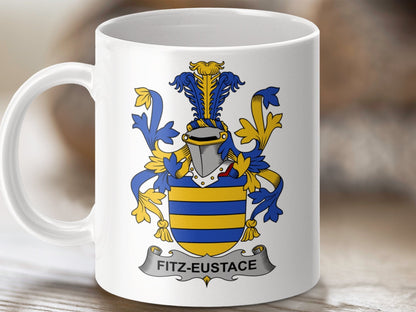 Physical Item 11oz / White Fitz-Eustace Surname Irish Heraldry Ceramic Mug