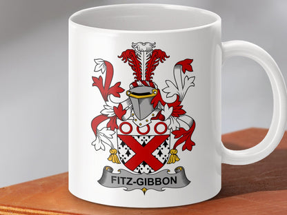 Physical Item 11oz / White Fitz-Gibbon Surname Irish Heraldry Ceramic Mug