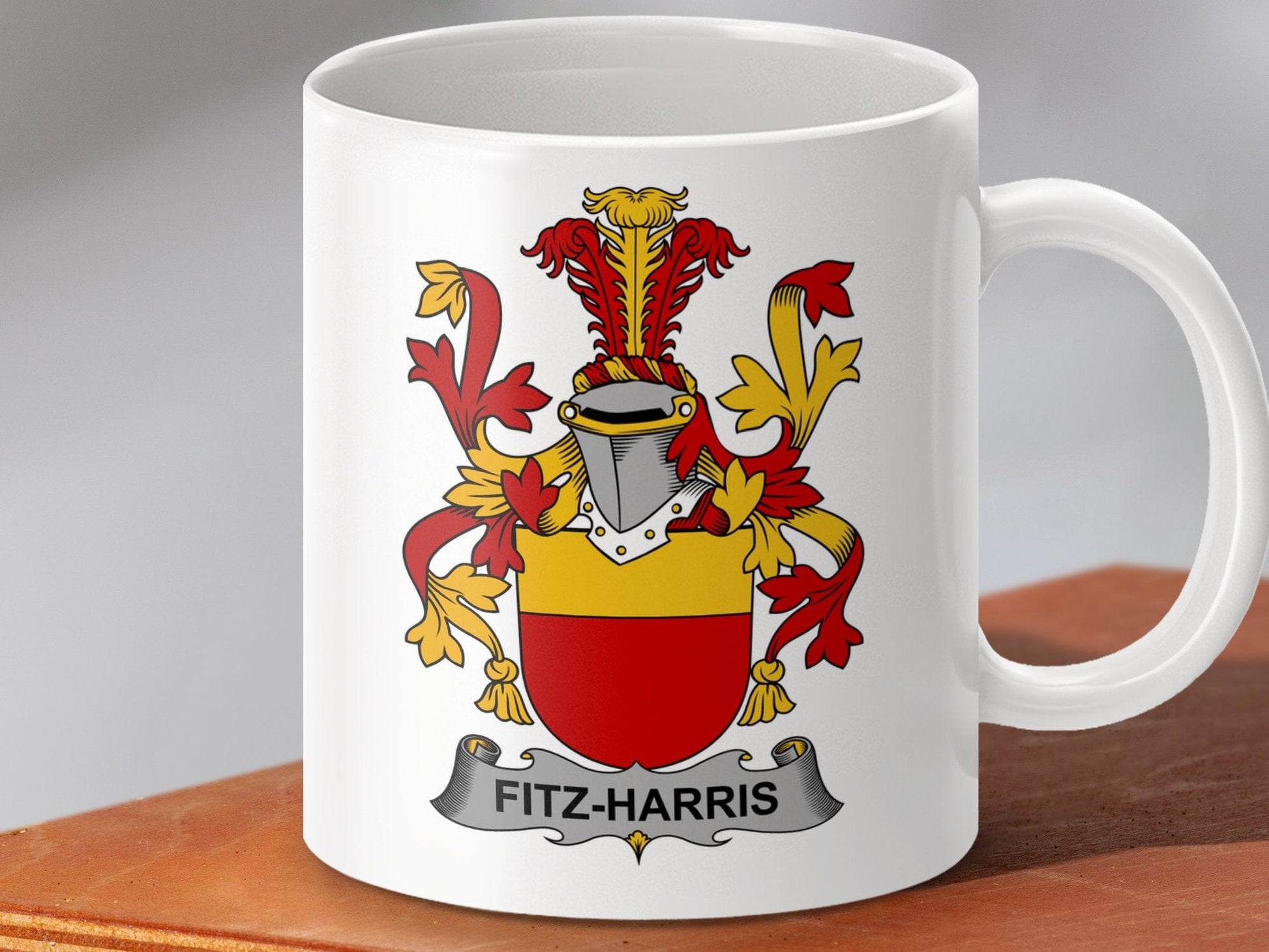 Physical Item 11oz / White Fitz-Harris Surname Irish Heraldry Ceramic Mug