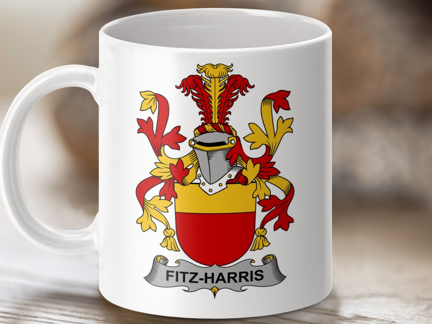 Physical Item 11oz / White Fitz-Harris Surname Irish Heraldry Ceramic Mug