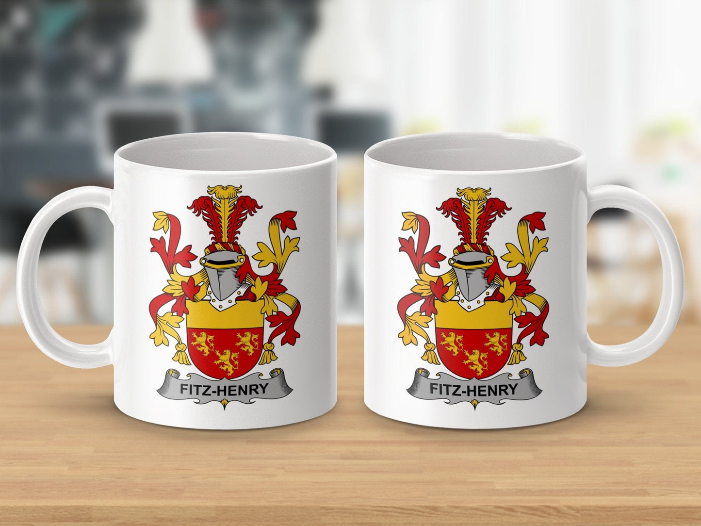 Physical Item 11oz / White Fitz-Henry Surname Irish Heraldry Ceramic Mug