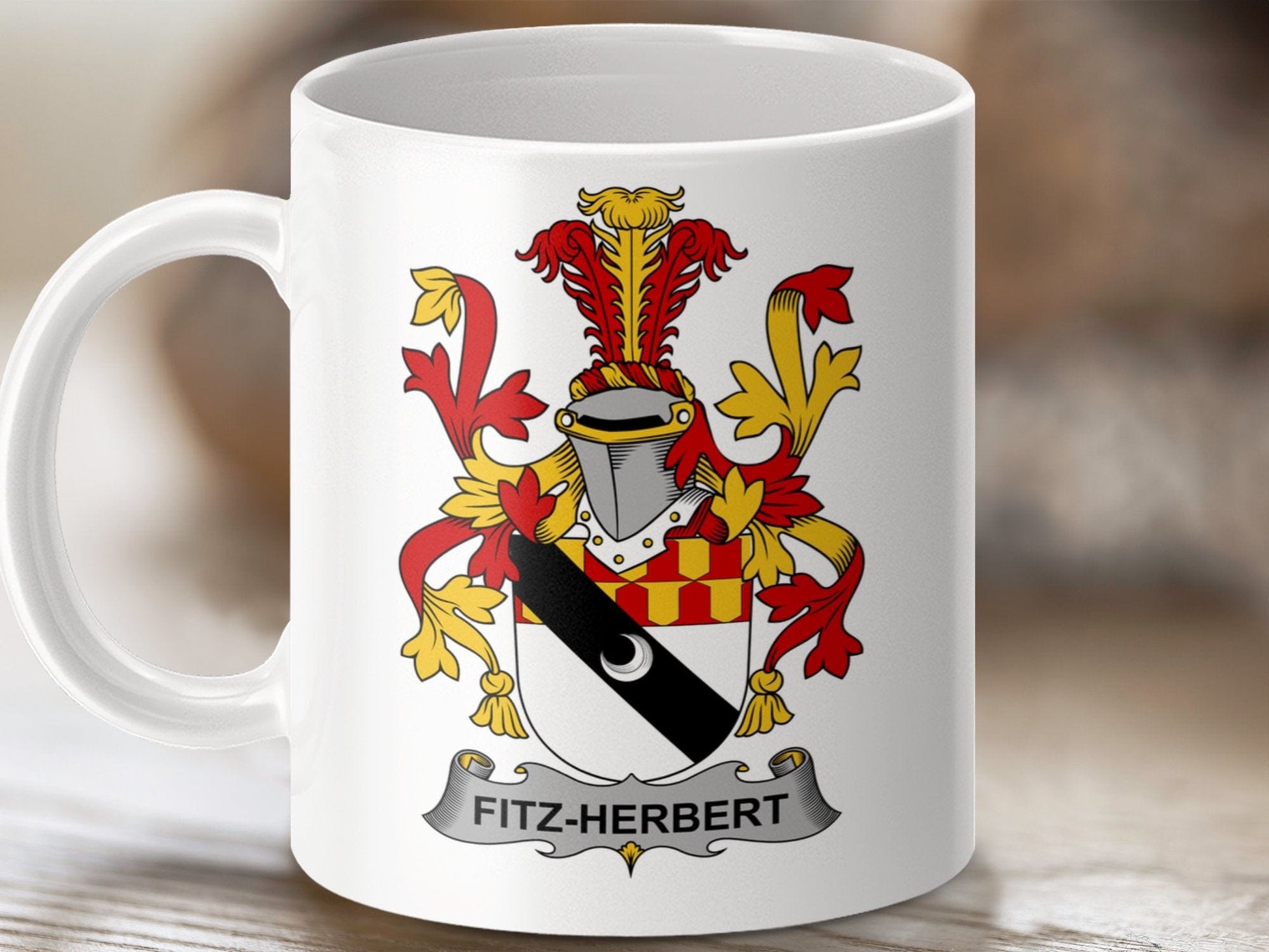 Physical Item 11oz / White Fitz-Herbert Surname Irish Heraldry Ceramic Mug