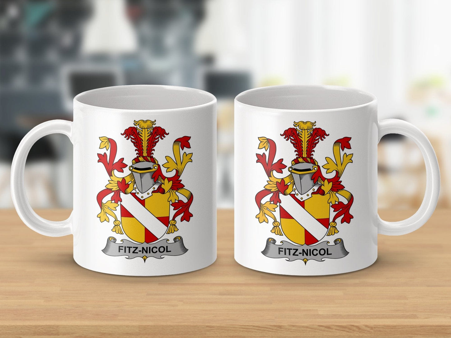 Physical Item 11oz / White Fitz-Nicol Surname Irish Heraldry Ceramic Mug