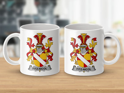 Physical Item 11oz / White Fitz-Nicol Surname Irish Heraldry Ceramic Mug