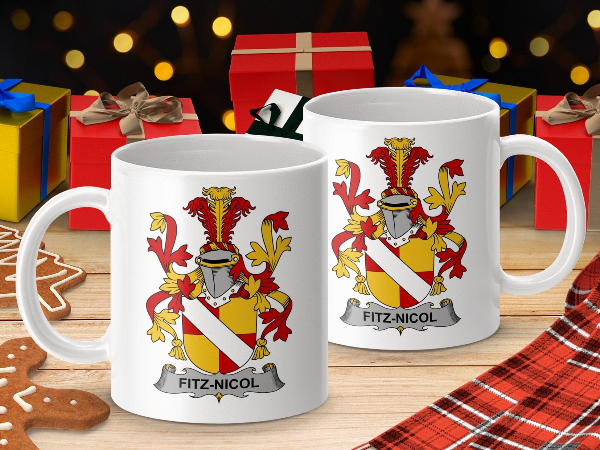 Physical Item 11oz / White Fitz-Nicol Surname Irish Heraldry Ceramic Mug