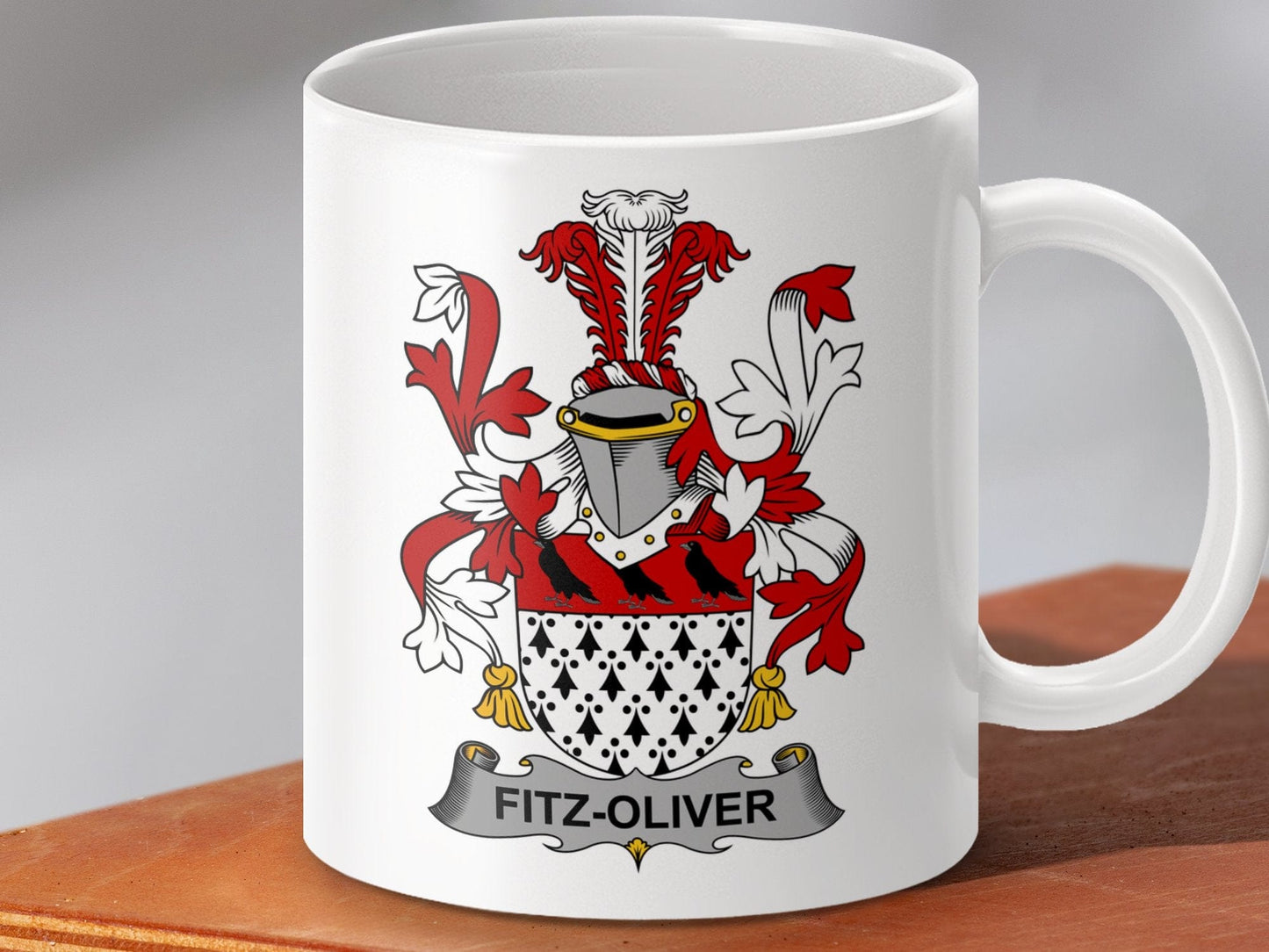 Physical Item 11oz / White Fitz-Oliver Surname Irish Heraldry Coffee Mug