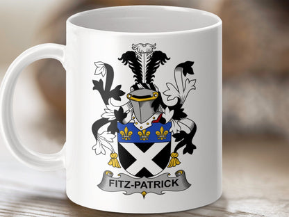 Physical Item 11oz / White Fitz-Patrick Surname Irish Heraldry Ceramic Mug