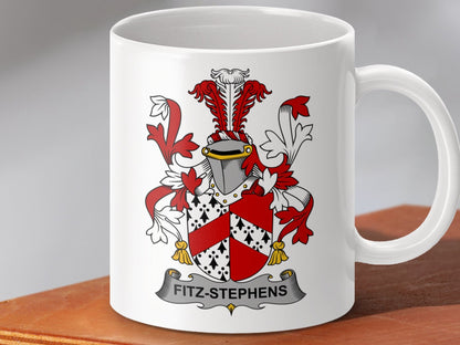 Physical Item 11oz / White Fitz-Stephens Surname Irish Heraldry Ceramic Mug