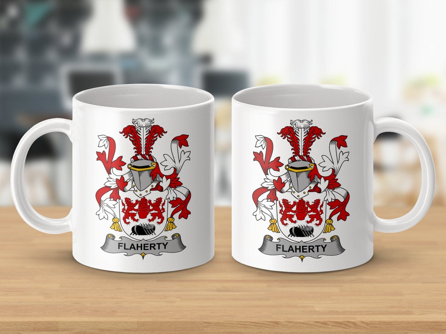 Physical Item 11oz / White Flaherty Surname Irish Heraldry Ceramic Mug