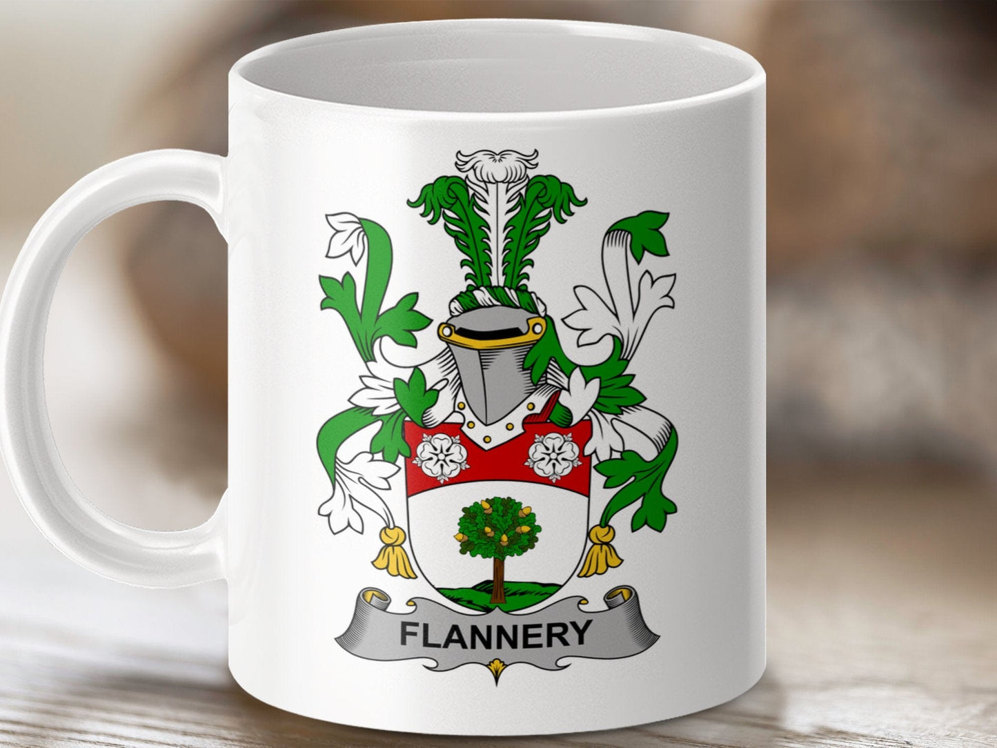 Physical Item 11oz / White Flannery Surname Irish Heraldry Ceramic Mug