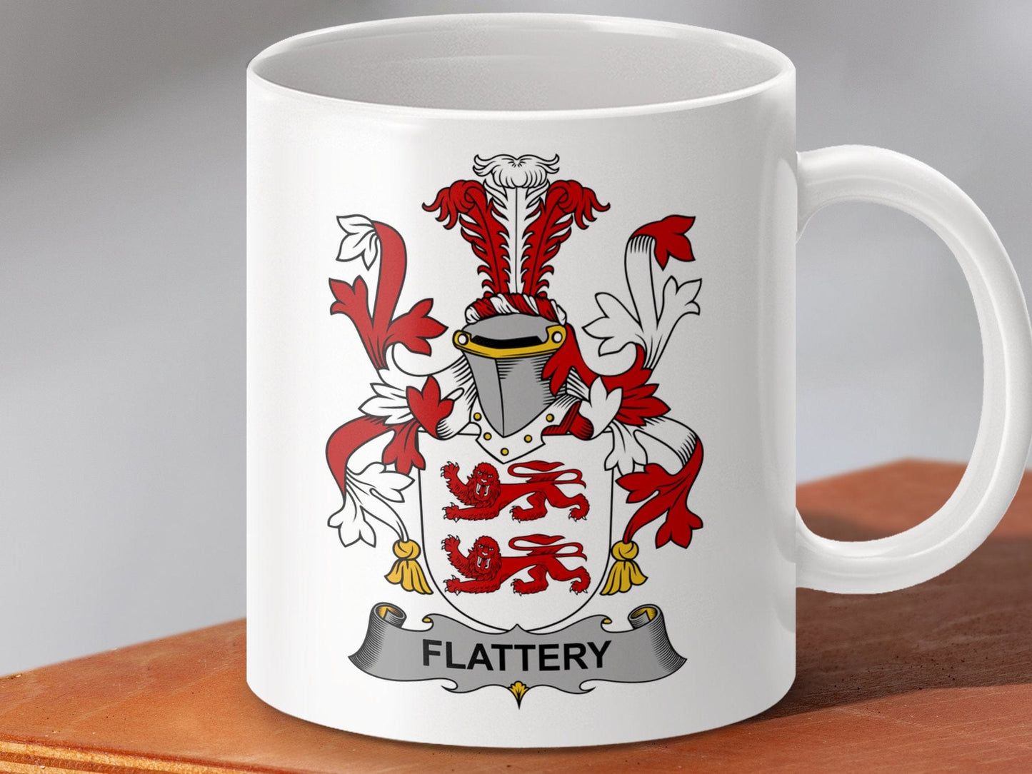 Physical Item 11oz / White Flattery Surname Irish Heraldry Ceramic Mug