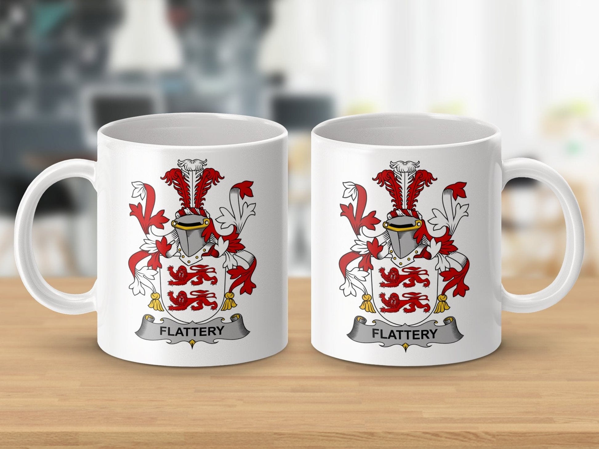 Physical Item 11oz / White Flattery Surname Irish Heraldry Ceramic Mug