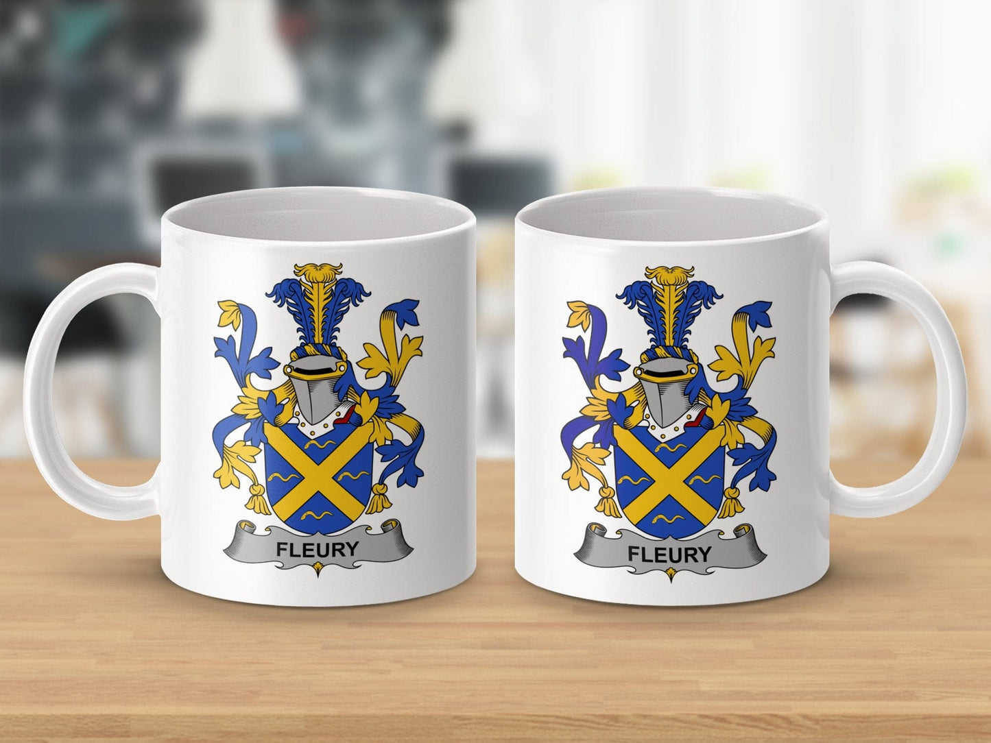 Physical Item 11oz / White Fleury Surname Irish Heraldry Ceramic Mug