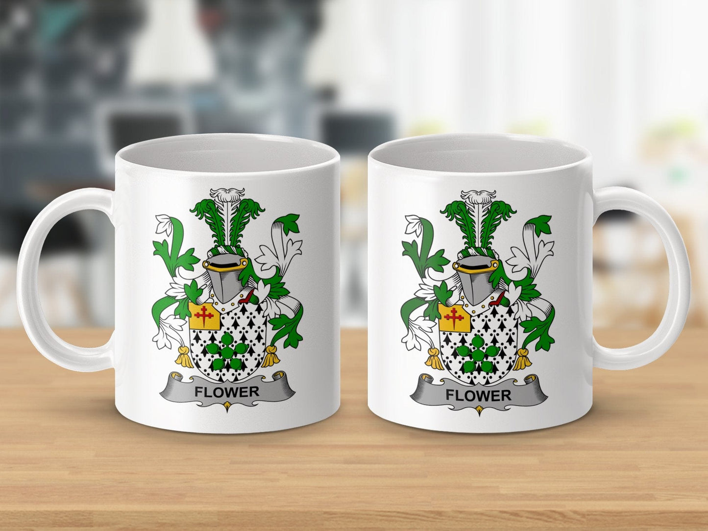 Physical Item 11oz / White Flower Surname Irish Heraldry Ceramic Mug