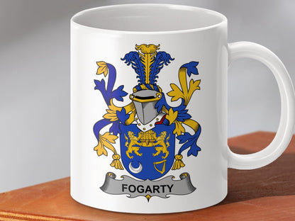 Physical Item 11oz / White Fogarty Surname Irish Heraldry Ceramic Mug