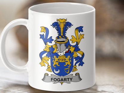 Physical Item 11oz / White Fogarty Surname Irish Heraldry Ceramic Mug