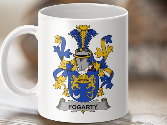 Physical Item 11oz / White Fogarty Surname Irish Heraldry Ceramic Mug