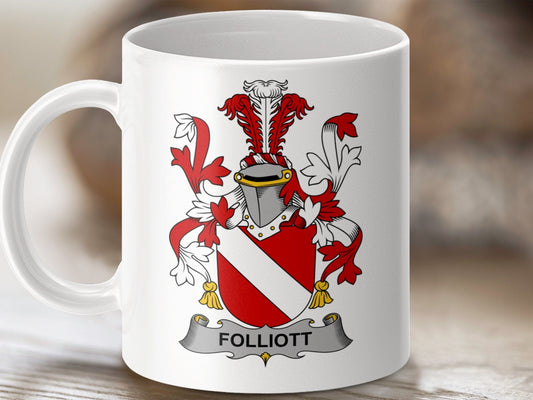 Physical Item 11oz / White Folliott Surname Irish Heraldry Ceramic Mug