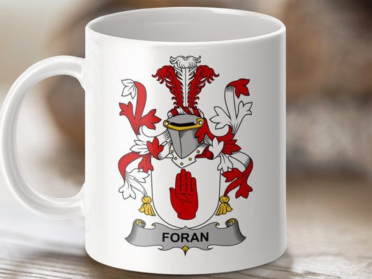 Physical Item 11oz / White Foran Surname Irish Heraldry Ceramic Mug