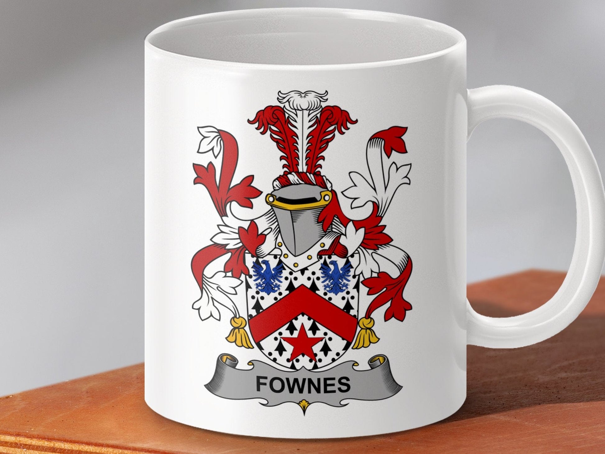 Physical Item 11oz / White Fownes Surname Irish Heraldry Ceramic Mug