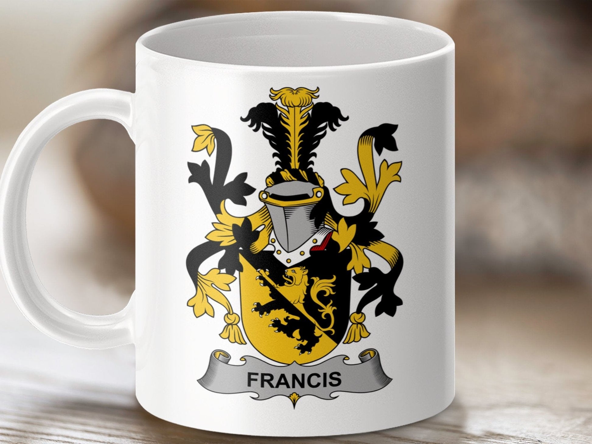 Physical Item 11oz / White Francis Surname Irish Heraldry Ceramic Mug