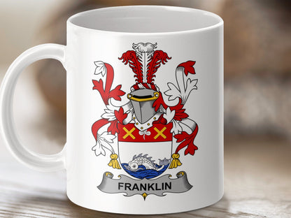 Physical Item 11oz / White Franklin Surname Irish Heraldry Ceramic Mug